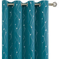 Blackout Room Darkening Curtains Set - Insulated Grommet Window Panels with Wave Dots Pattern