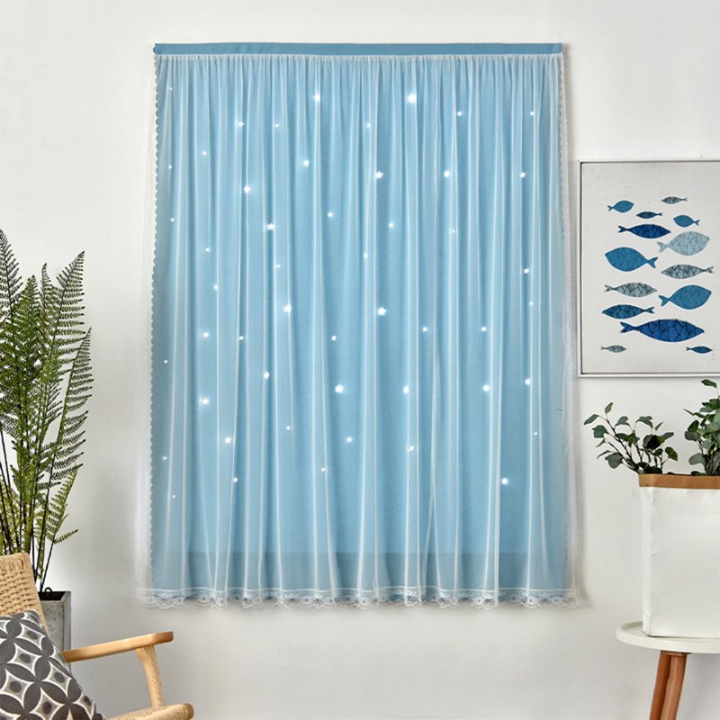 Blackout Star Curtains for Bedroom and Kids Room - Double Layer Window Decor