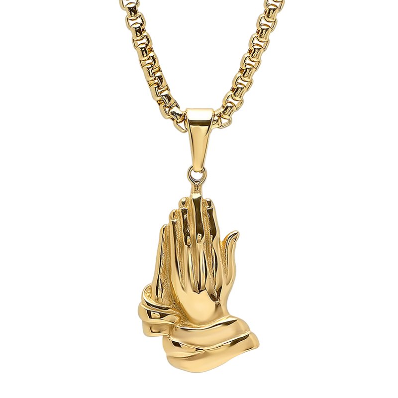 Bless Up Prayer Hands Pendant Necklace - Gold Plated Spiritual Jewelry