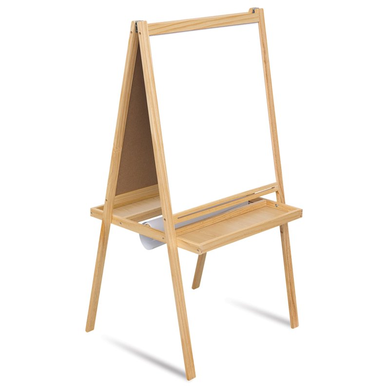 Kids Art Easel with Chalkboard & Dry Erase Surface - 3-in-1 Wooden Drawing Station