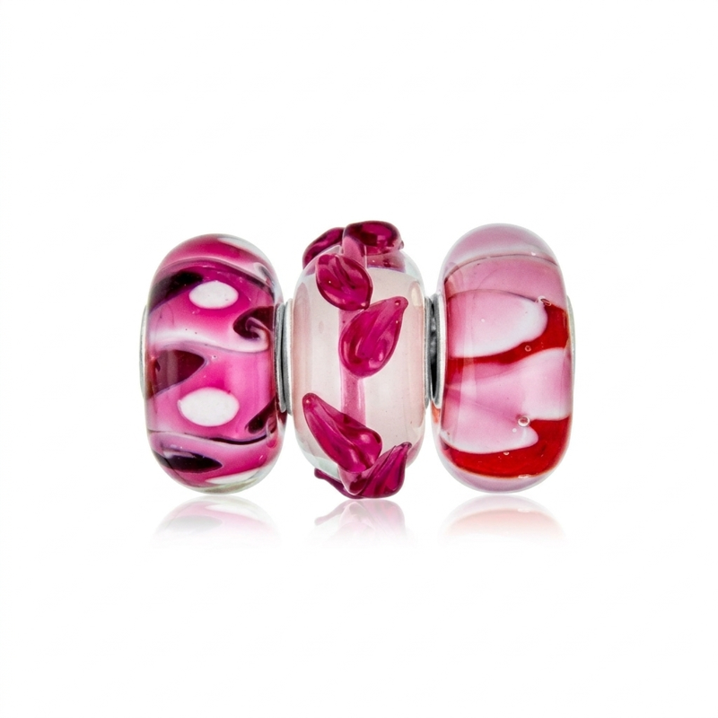 Mixed Pink Murano Glass Charm Beads for Bracelets & Jewelry Making - Sterling Silver Core