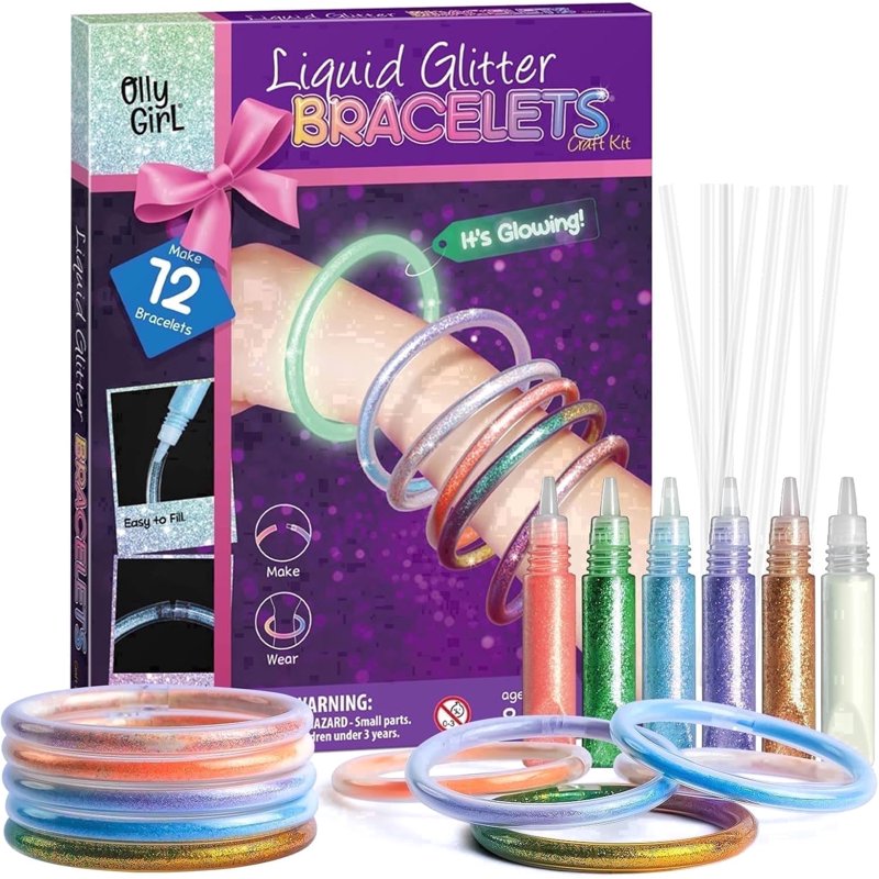 Glow-in-The-Dark Glitter Bracelets Craft Kit for Kids - Make 12 Jewelry Sets