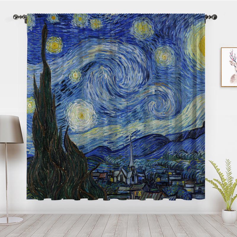 Starry Night Window Curtain Set - Van Gogh Artistic Blackout Drapes for Bedroom