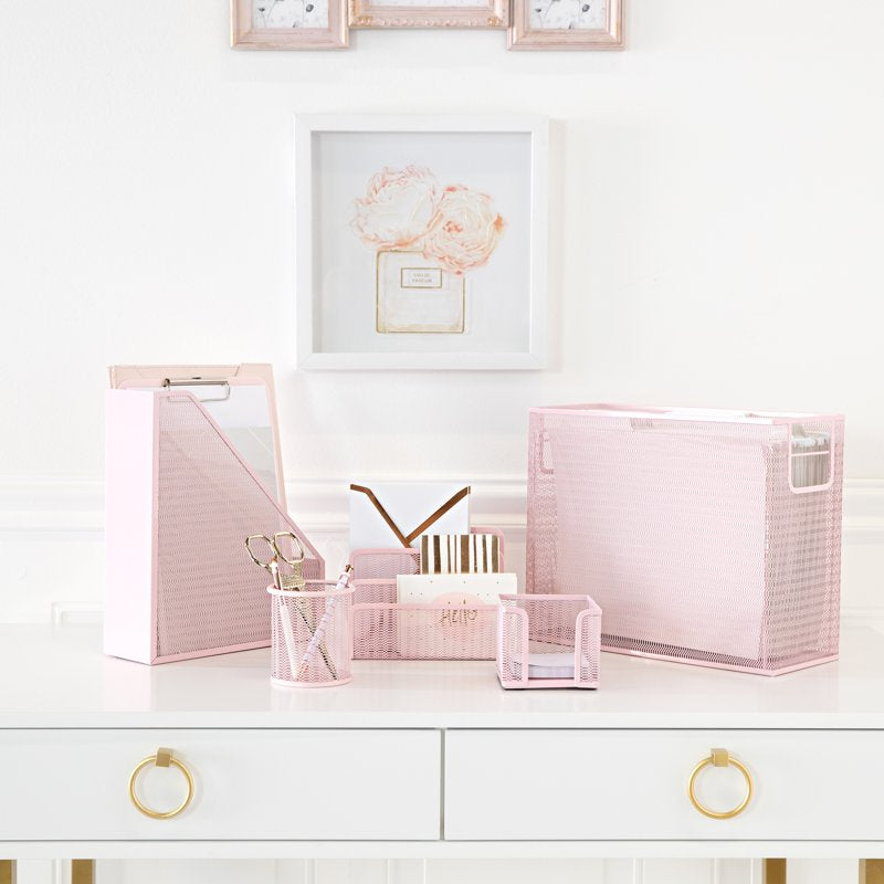 Pink Office Desk Organizer Set - 5 Piece Cubicle & Home Office Storage