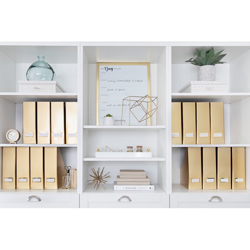 Gold Foldable Magazine File Holder Set of 4 - Desk & Office Organizer
