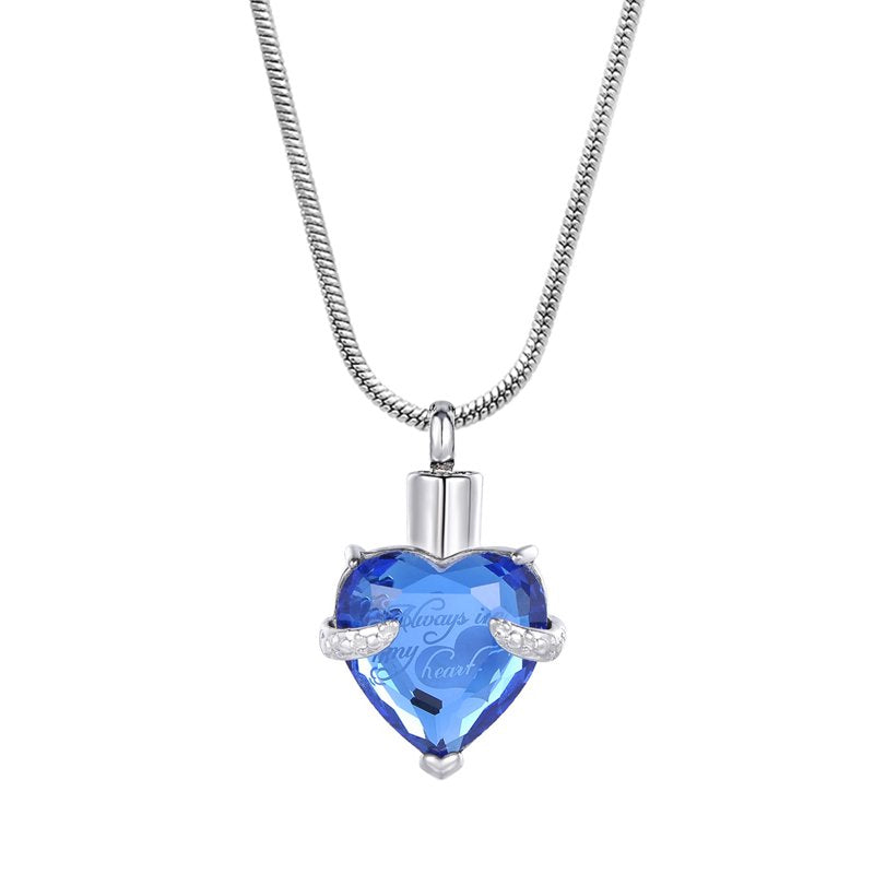 Heart Cremation Necklace with Rhinestones - Memorial Jewelry for Ashes & Remembrance
