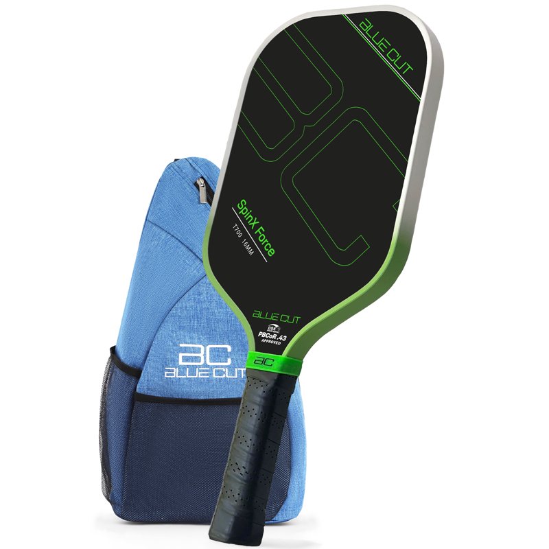 Blue Cut Pickleball Paddle – USAPA Pro T700 Carbon Fiber, 16mm Core, Spin Surface – Includes Carry Bag, Green Variation