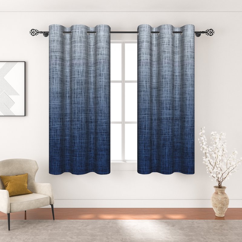 Blackout Window Curtains Set - Modern Blue Gradient Drapes for Bedroom & Living Room