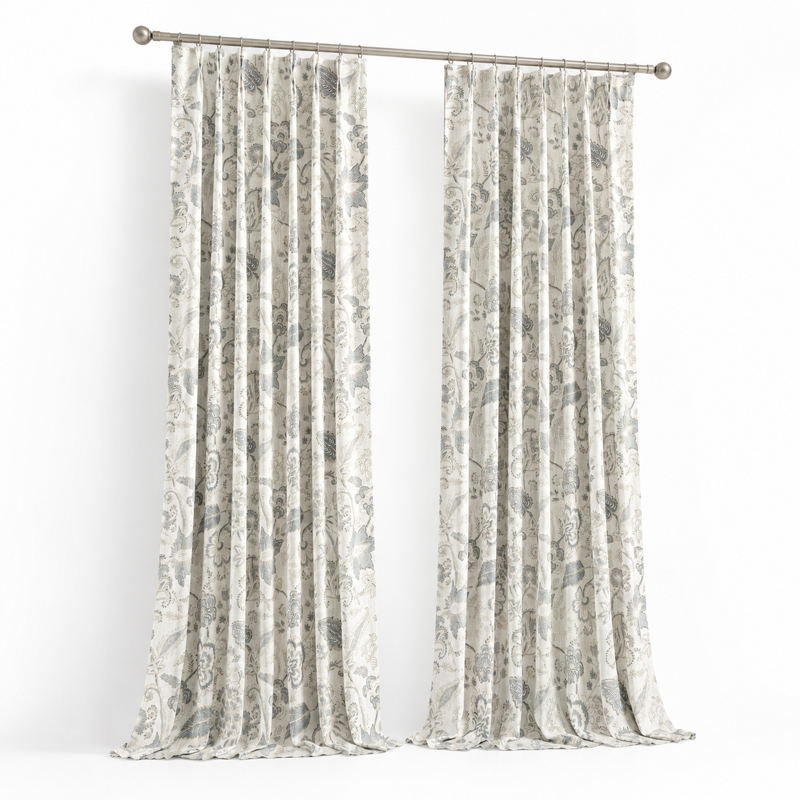 Blackout Botanical Pleated Curtain Panels - 40x90 Inches, Pack of 2