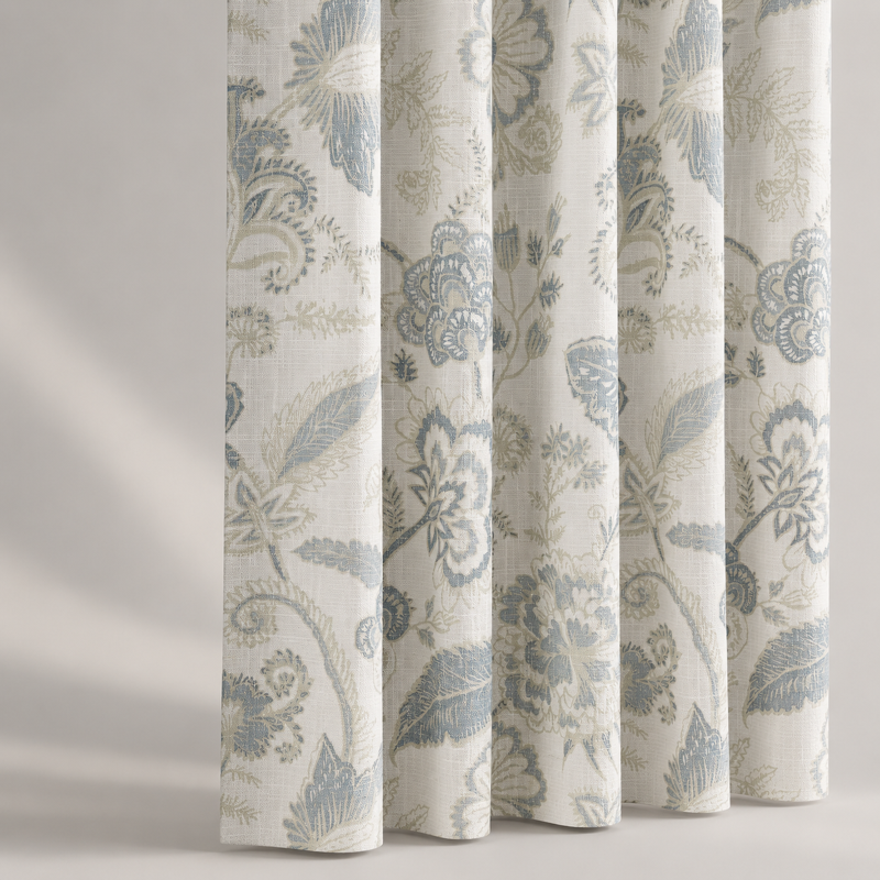 Blackout Jacobean Floral Pleated Curtains 84 Inch Long Set of 2