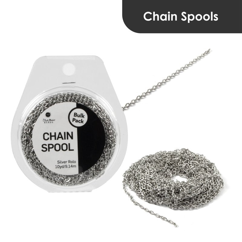 Iron Rolo Chain Spool for DIY Jewelry Making 10 Yards - Silver Rhodium Plated