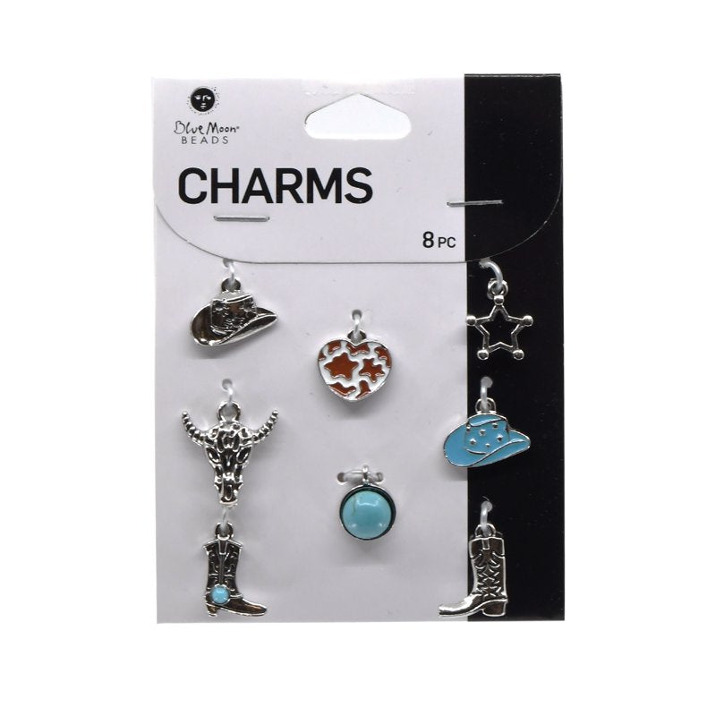 Western Charm Beads Set - Silver Turquoise Jewelry Making 8 Pcs