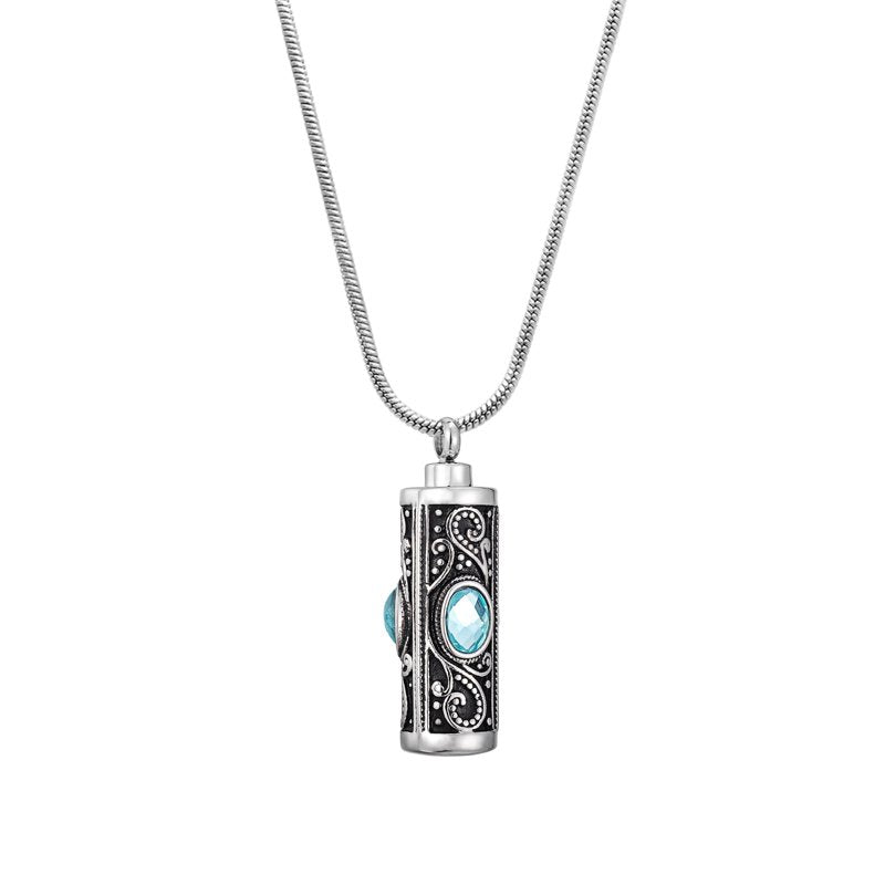 Stainless Steel Cremation Necklace with Rhinestones - Keepsake Pendant for Ashes, Purple & Blue Variants