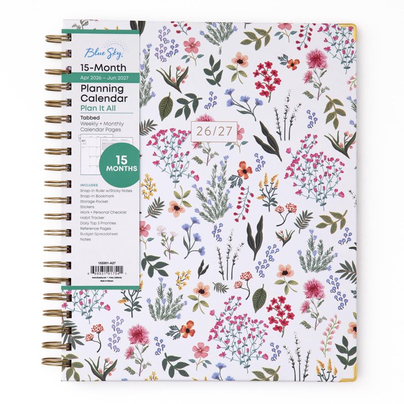 Academic Planner Calendar 15 Months, Dated Weekly & Monthly Organizer, April 2026 - June 2027, 8.5x11 Inches, Storage Pocket, Ruler, Sticky Notes & Stickers