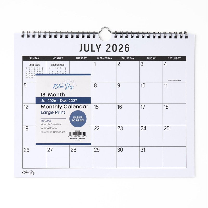Large Print Academic Year Wall Calendar 2026-2027, 11 x 8.75 Inch, Durable Twin Wire Binding