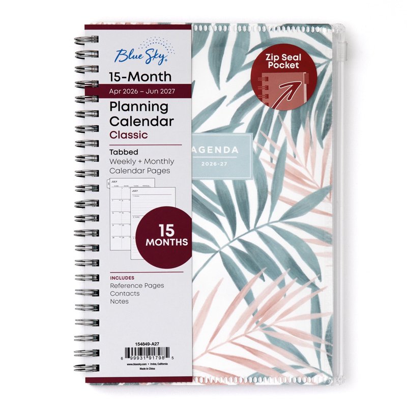 Academic Year Planner Calendar 2026-2027, 15 Months, 5x8 Inch Portable Weekly & Monthly Organizer with Zip Pouch