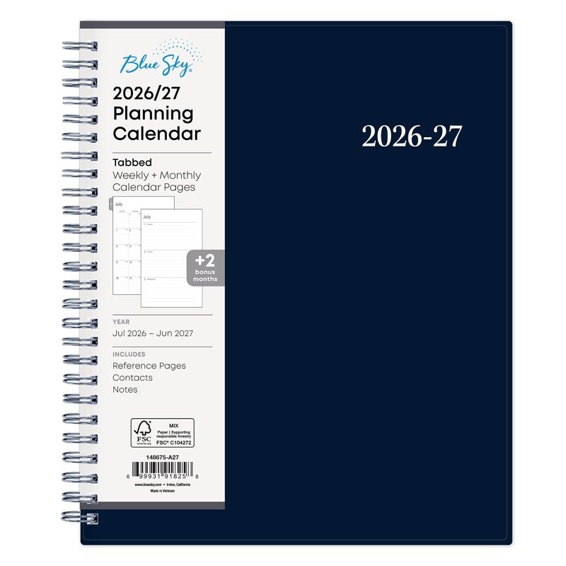 Academic Year Planner 2026-2027 - Weekly & Monthly Calendar, 7x9” Navy Cover