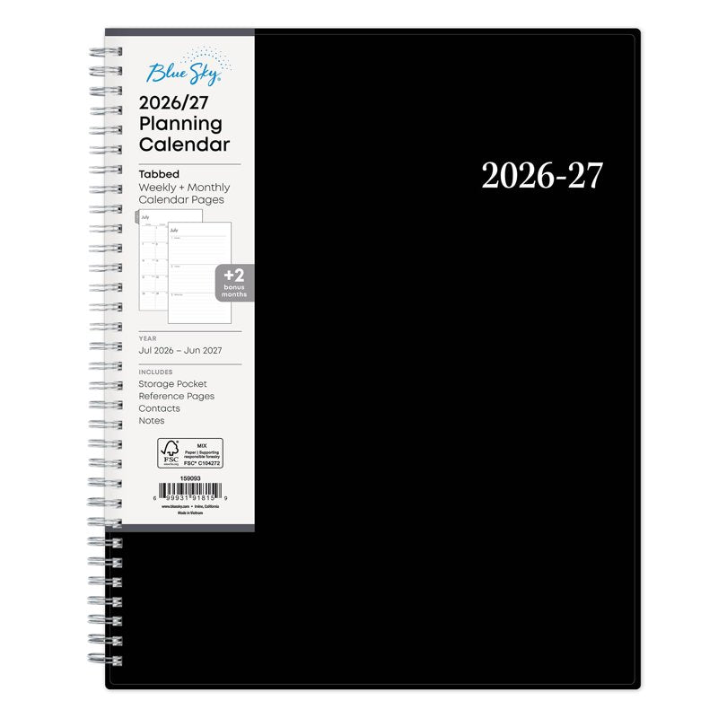 Academic Year Planner Calendar 2026-2027 Weekly & Monthly, 8.5x11, Wirebound, Laminated Tabs