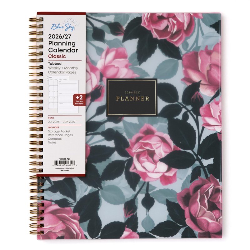 Academic Year Planner Calendar 2026-2027 Weekly and Monthly Organizer, 8.5x11, Flexible Cover, Wirebound, Storage Pocket, Laminated Tabs