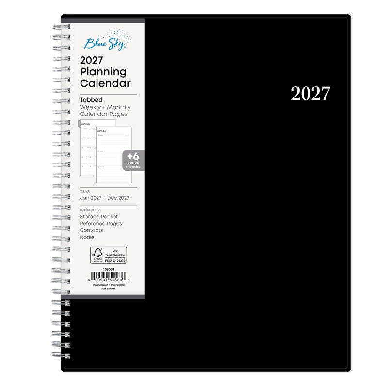 2027 Weekly & Monthly Planner Calendar - Flexible Cover, Wirebound, Laminated Tabs
