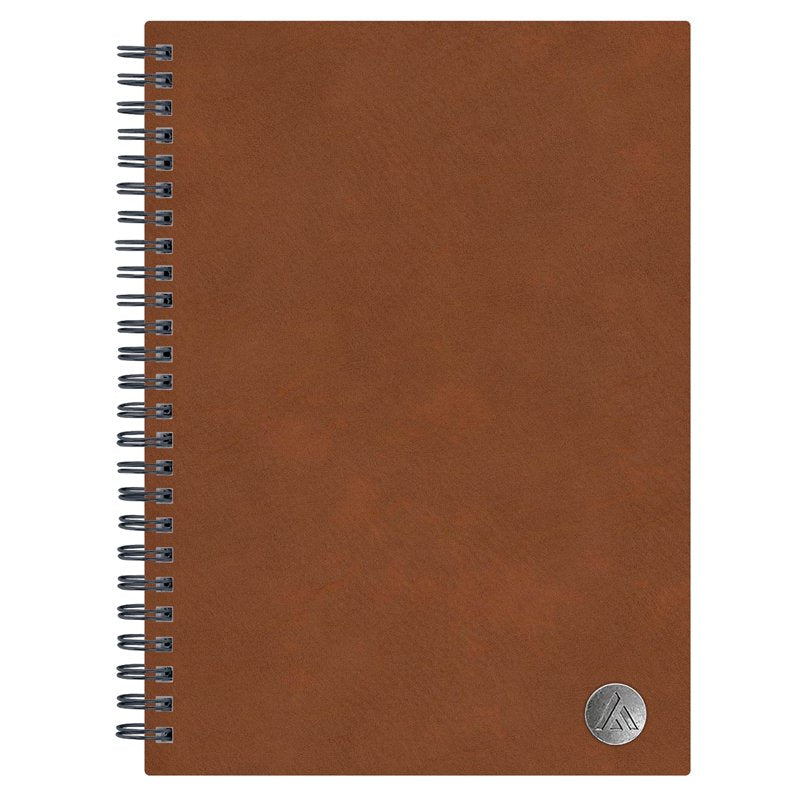 Tan Faux Leather Notebook 5.75x8.5 with Wire Binding, Travel-Friendly Journal