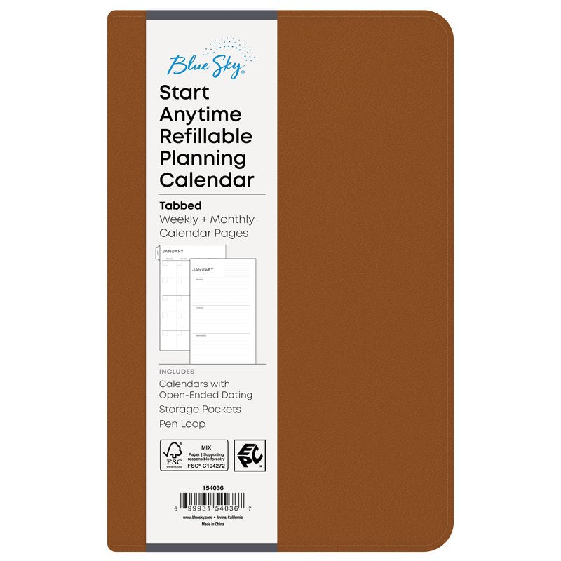 Blue Sky Perpetual Monthly Weekly Planner 5x8 Faux Leather Tan