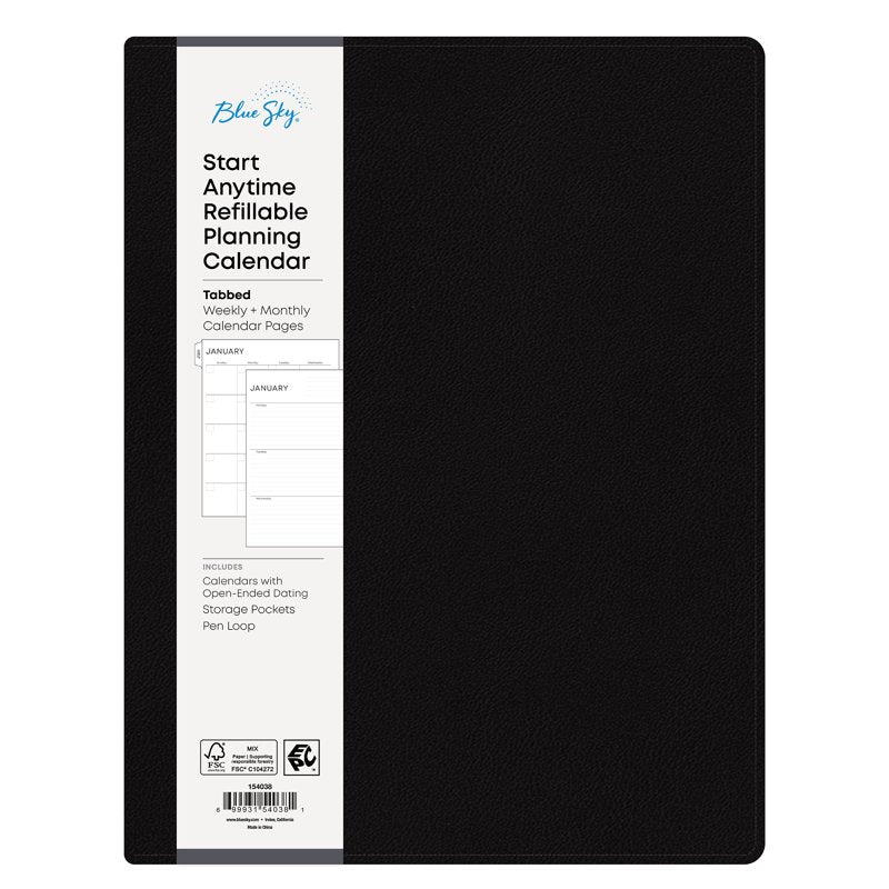 Blue Sky Perpetual Monthly Weekly Planner 8.5x11 Faux Leather Black