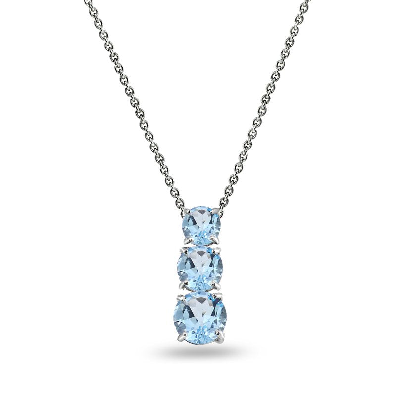 Blue Topaz 3-Stone Journey Pendant Necklace Sterling Silver Women Gift