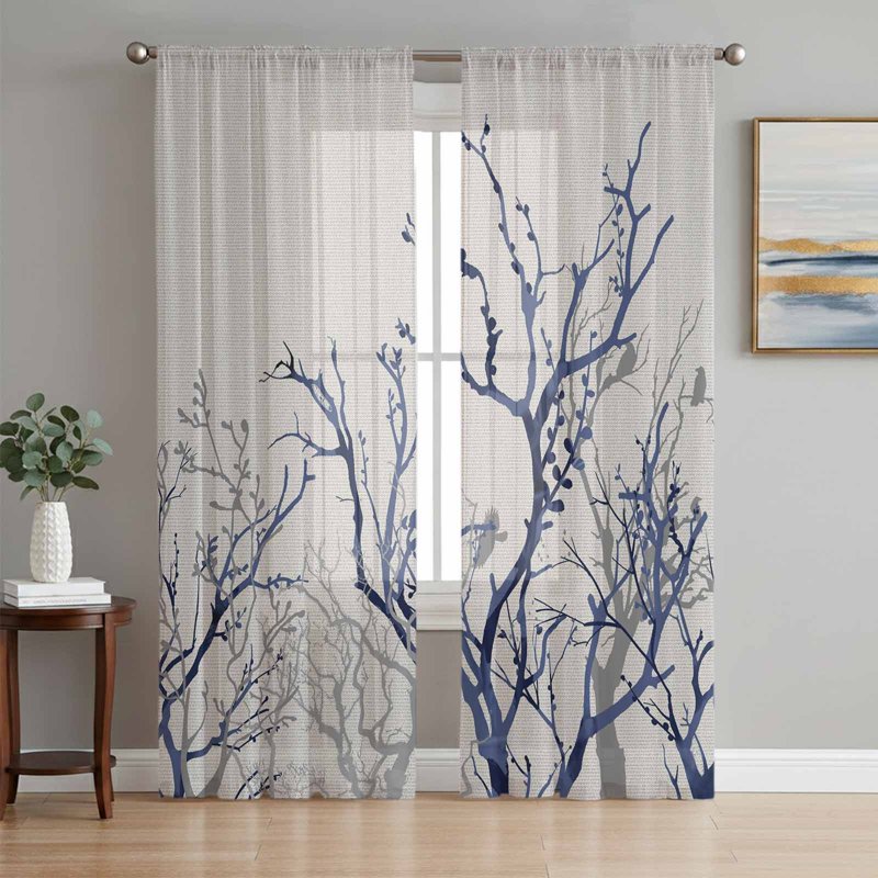 Sheer Curtain Set - 84 Inch Length, 2 Panels, Multiple Sizes, Farmhouse Botanical Design