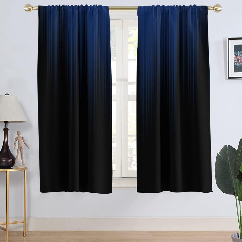 Blue Ombre Window Curtain 42x63 Inches Dark Modern Bedroom Drapes - 1 Pair