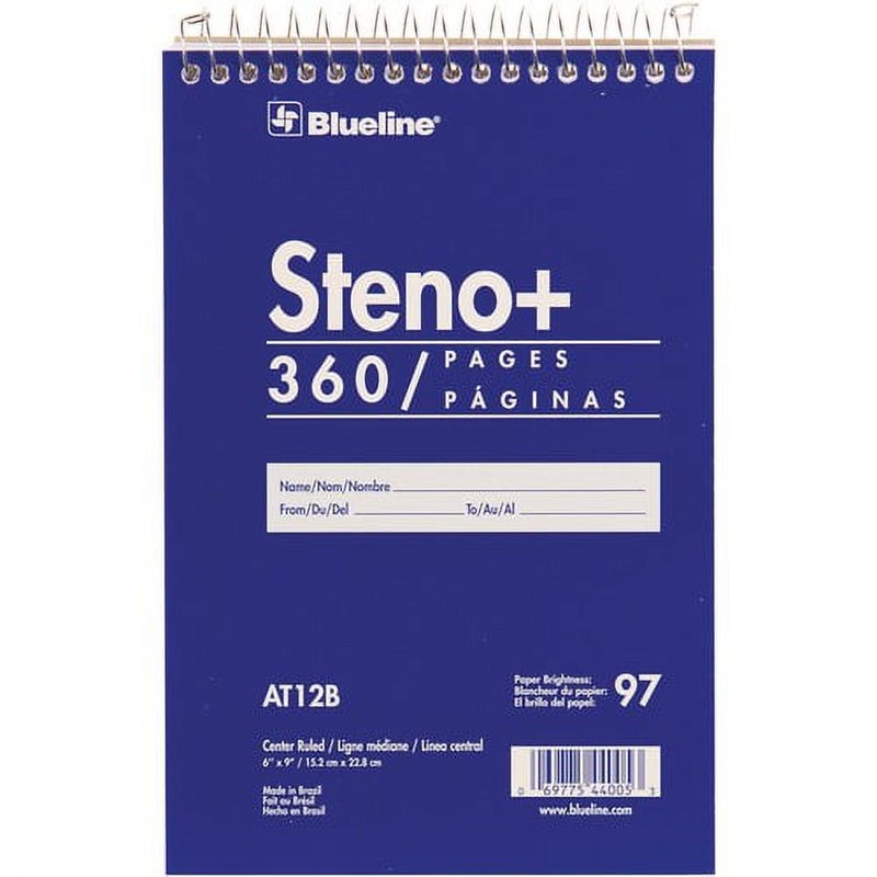 Wirebound Steno Pad with Front Ruling - 6 x 9 Inches, 350 Sheets, Pack of 10