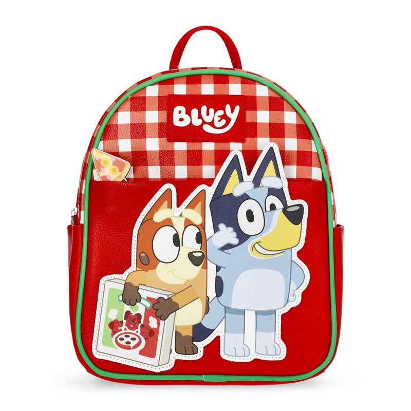 Women's Faux Leather Mini Backpack with Pizza & Character Artwork, Gingham Design