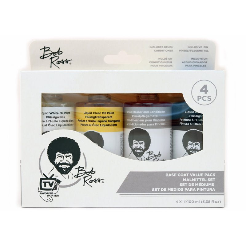 Bob Ross Oil Painting Base Coat Pack - Liquid White, Black, Clear & Brush Conditioner