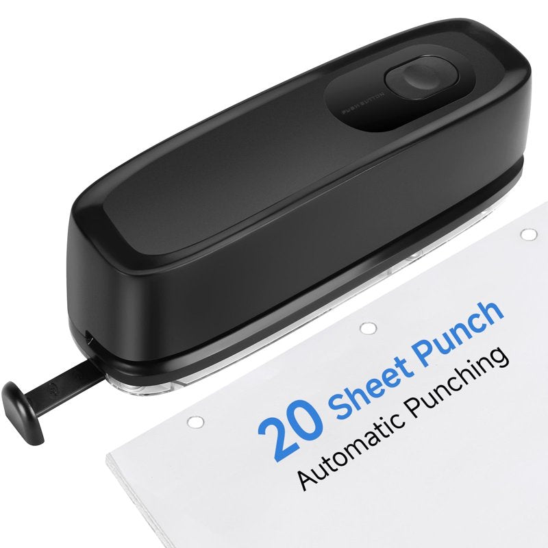 Electric 3-Hole Paper Puncher - 20-Sheet Capacity, Corded & Battery Operated, Office & Home Use