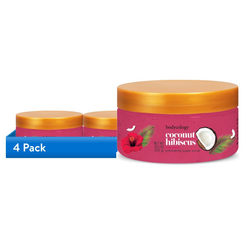 Bodycology Coconut Hibiscus Exfoliating Sugar Scrub - 4 Pack, 10.5 oz