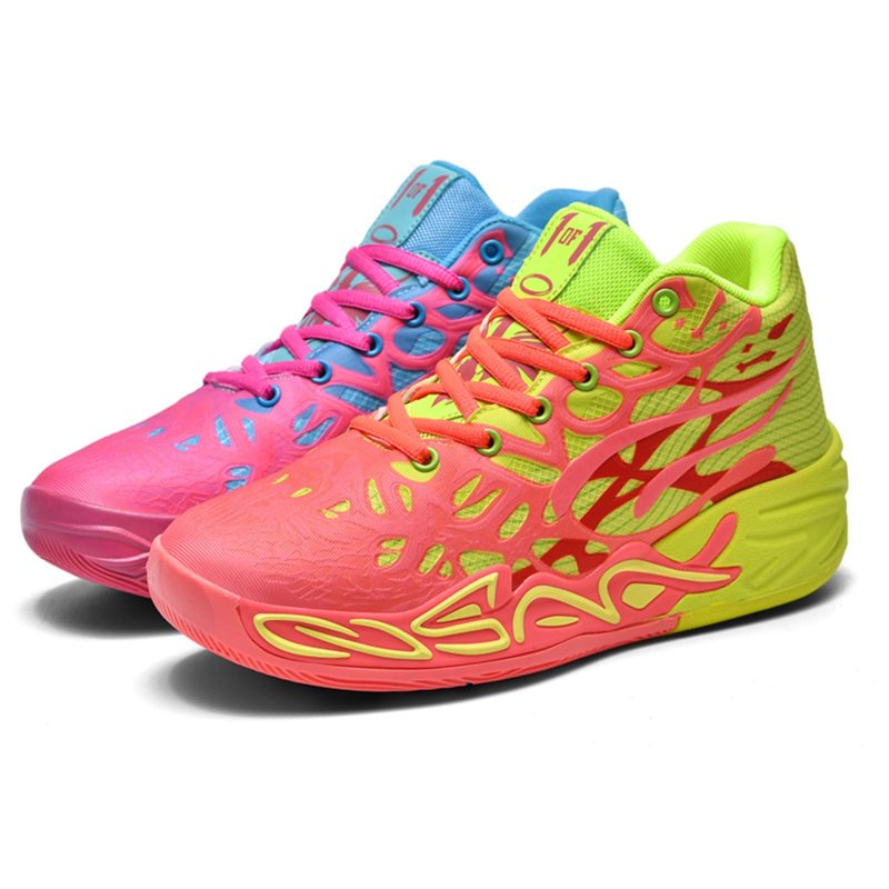 Men's Breathable Mesh Basketball Shoes with Flame Design - Non-Slip Support