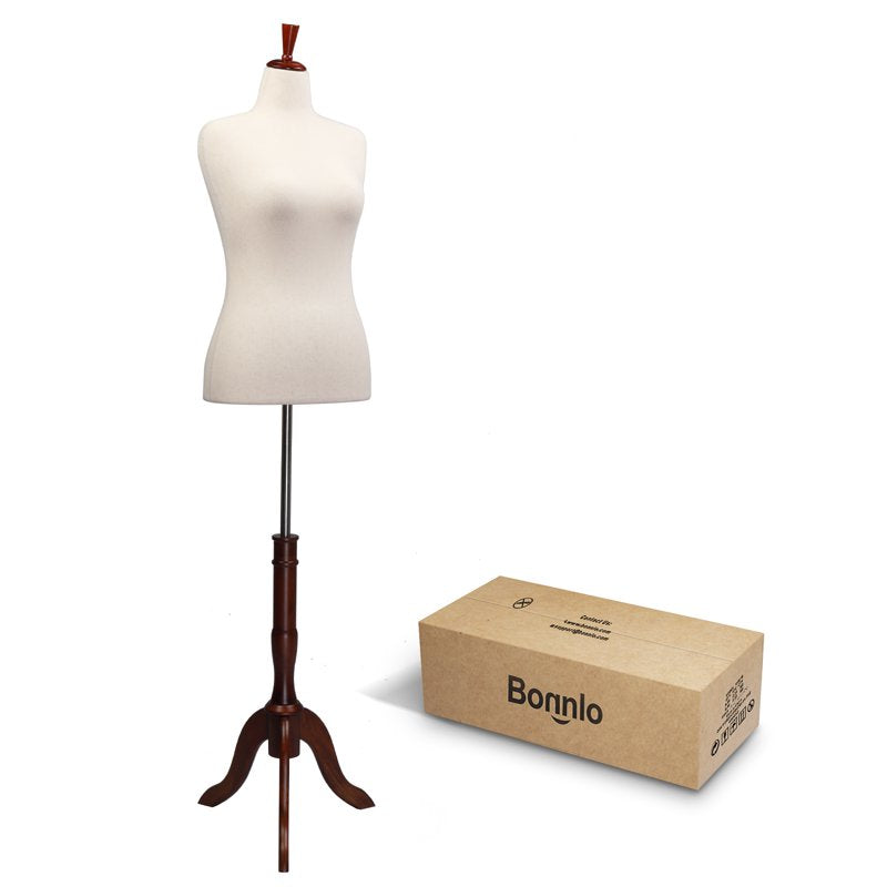 Female Dress Form Mannequin Torso with Wooden Tripod Stand Adjustable Height