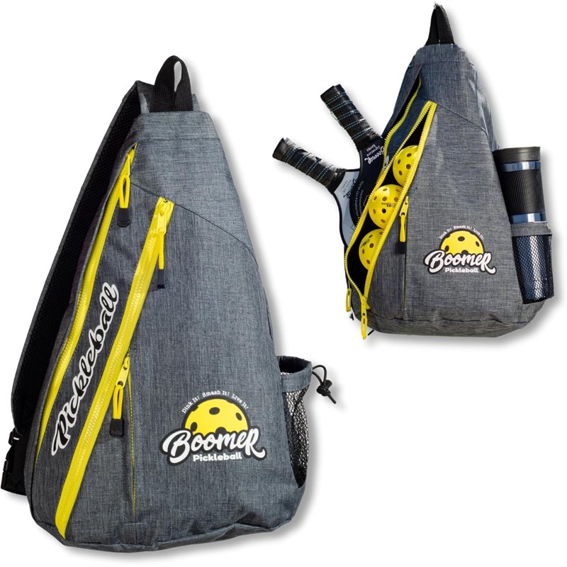 Charcoal Boomer Pickleball Sling Bag with Paddle Storage, 3 Zipper Compartments