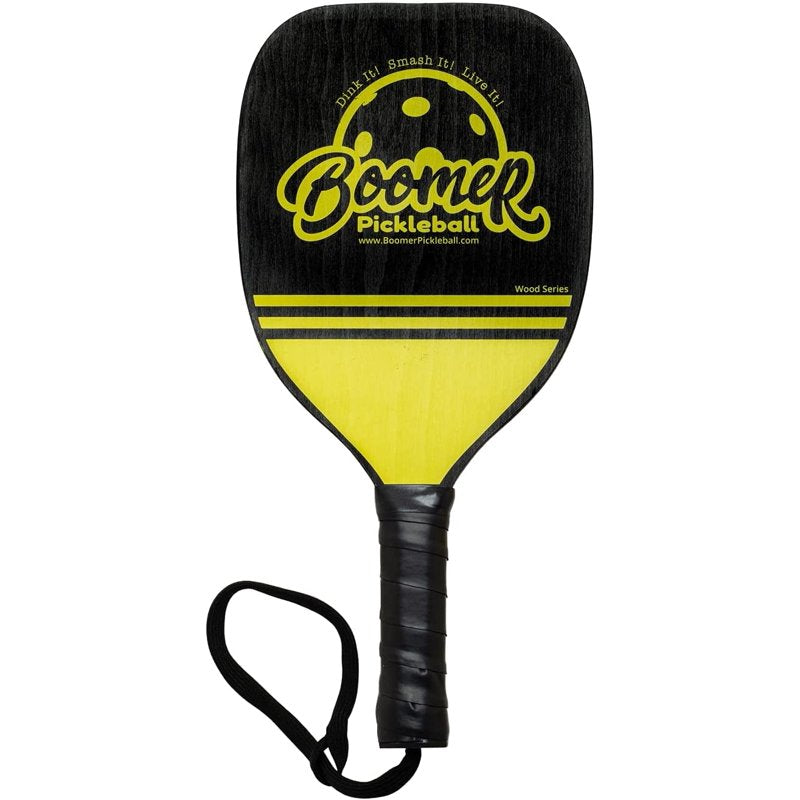 Boomer Wood Series Pickleball Paddle 7-Ply Maple with Cushion Grip & Wrist Strap — Smash Black