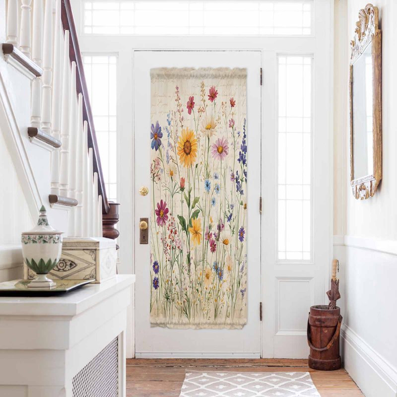 Botanical Floral Door Curtains with Tiebacks - Multi Size Options