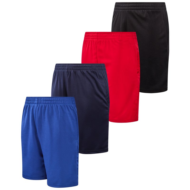 Kids Athletic Shorts 4 Pack - Performance Mesh Basketball & Gym Shorts