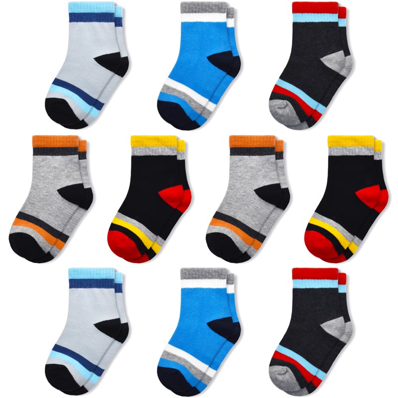 Kids Cotton Socks Pack - Breathable, Multi-Color Striped Athletic Socks for Boys 3-16 Years