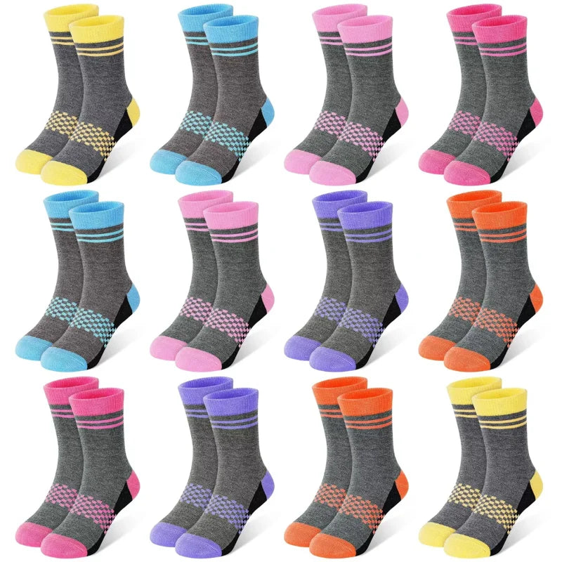 HYCLES Boys 5 Color 2-4 Years Crew Socks - 12 Pairs Cushioned Athletic Socks