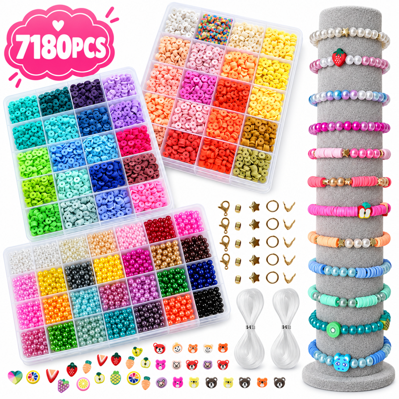 Jewelry Making Kit with Flat Beads and Pearl Beads - 7180 Pcs DIY Jewelry Supplies