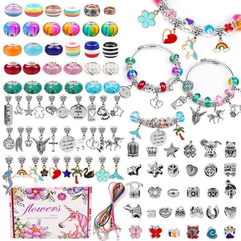 Jewelry Making Kit with Charms Beads and Bracelets - Kids DIY Craft Set