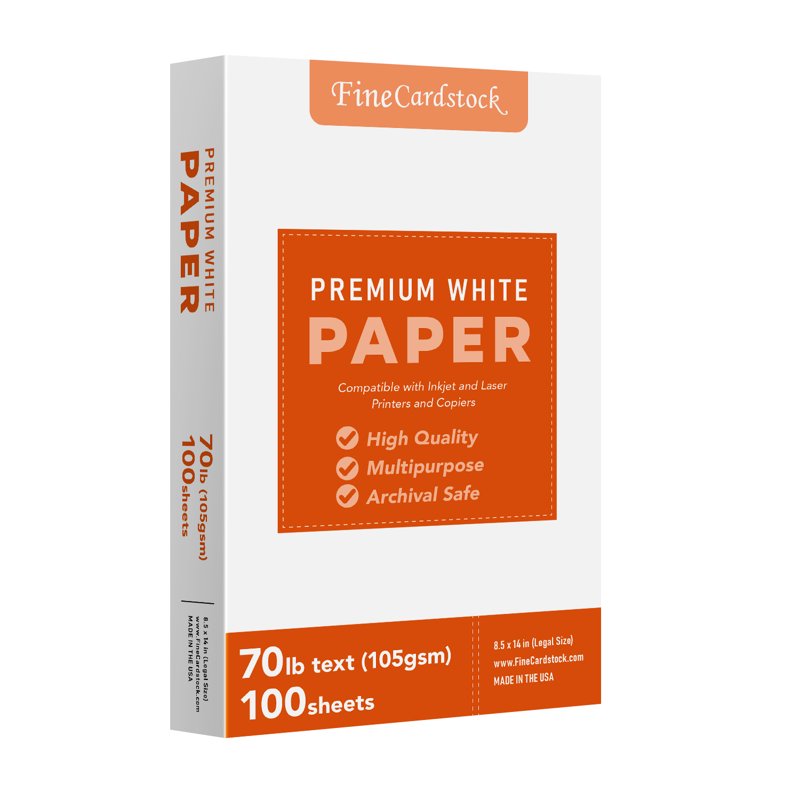 Bright White Multipurpose Printer & Copy Paper - 8.5 x 14 Legal Size - 70lb 28lb Bond - 100 Sheets