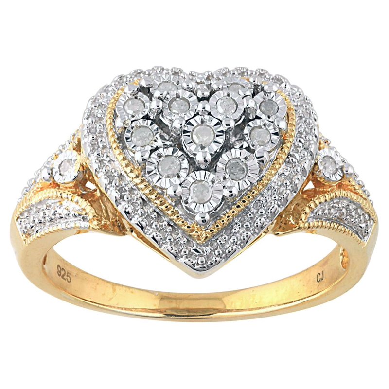 0.10ct Diamond Cluster Ring in Yellow Gold-Plated Silver - Women's Jewelry