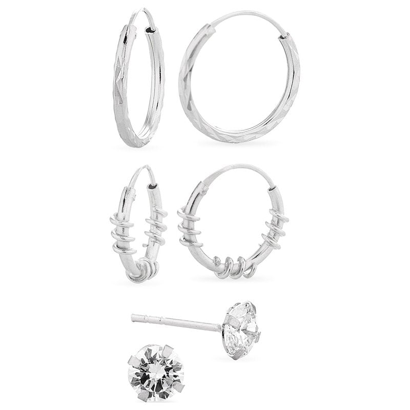 Sterling Silver Cubic Zirconia Hoop Earrings Set - 1.73 Carats, Jewelry Gift