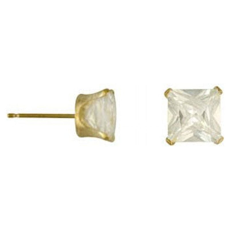 Women's 4x4mm Princess Cut Cubic Zirconia Stud Earrings in 10K Yellow Gold