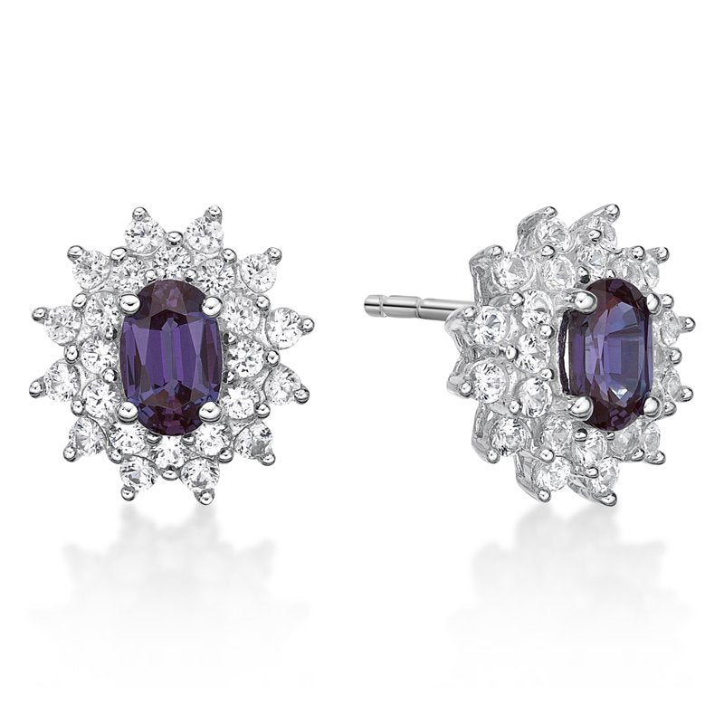 Sterling Silver Alexandrite & White Sapphire Earrings - Hypoallergenic Gift Jewelry